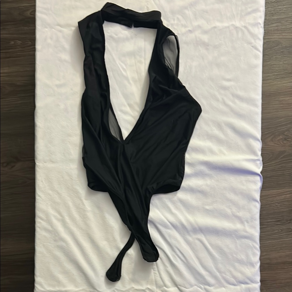 Victoria's Secret Black Backless Bodysuit with Tie Front